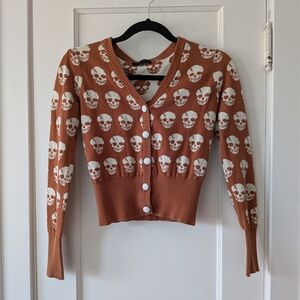 TCEC Tan Skull Pattern Cardigan